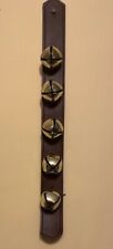 5 VINTAGE JINGLE BELLS on FAUX Leather Strap Holiday Christmas  Decor 17.5