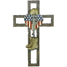Fallen Soldier Memorial American Flag Heart Wall Hanging Cross SpiritualDecor picture