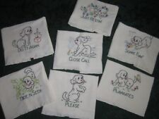 Lot 7 Vintage Cotton Handmade Embroidered Tea Towels-Dog Play Fun Whimsical picture