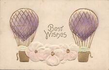 BEST WISHES~hot air balloons~hand-tinted~gilt~E.S.D. Serie 1019~c1910 picture