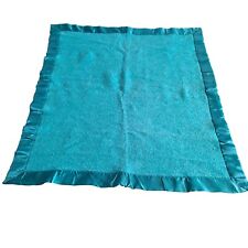 Vintage Baron Woolen Mills Wool Blanket Satin Trim Blue Baby Lap 43