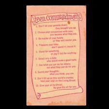 Teen Commandments Pink 1960s 70s Vtg Religious Card Faith Prayer n Tract League picture