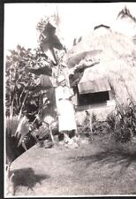 VINTAGE PHOTOGRAPH 1929-35 HONOLULU HAWAII LADY FASHION OF ERA GRASS HUT PHOTO picture