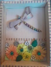 New Handcrafted Wonderstone BUTTERFLY Shadowbox W Vintage Rhinestone Flowers 5x7 picture