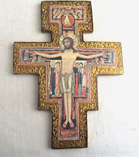 Vintage Florentine Cross Christ Gold Wood Italy Ornate picture