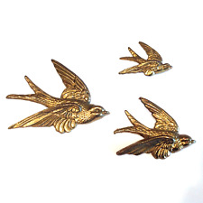 MCM Brass Sparrow Bird Wall Plaques- Lot of 3 picture