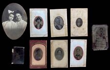 Group lot of 8 ANTIQUE 1800s Photos Tin types family men women child picture