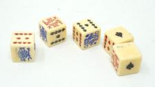 Vintage 5/8” Butterscotch Set 5 Of Poker Dice Die In Box picture