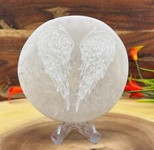 Selenite Charging Plate Etched with Angel Wings Design, Chakra Activator, 4
