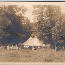 c1900s Outdoor Camp Gathering RPPC Posing Guests Hunting Hide Tanning Photo A143 picture