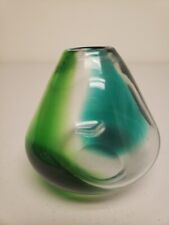 Beautiful Small Greens  & Clear Hand Blown Round Single Stemmed Bud Vase picture