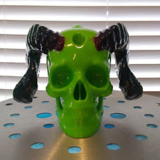 Horned Skull Bong Bubbler Neon Green picture
