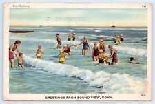 c1949 Greetings From Sound View Connecticut CT Vintage Beach Scene Postcard picture