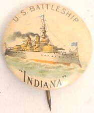 CELLULOID U.S. BATTLESHIP INDIANA PIN PINBACK Vintage PRE-WW2 WWII US NAVY  picture