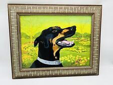 Vintage Vibrant Painting Doberman Pinscher 20”x16” Singed by GW Hethcote 1997 picture