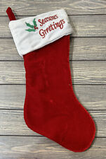 Vintage Seasons Greeting Red White Christmas Stocking 18.5” picture