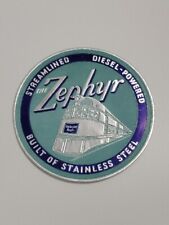 Vintage Airline Luggage Label Travel Zephyr Blue Round 3.25 Inch Diesel Train picture