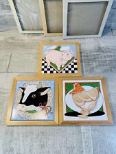Vintage Vandor Ceramic Tile Wall Hangings Set Of 3 Pig Cow Hen NEW w/ Boxes 7” picture