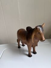 Sculpted Wood Bull Figurine Hand Carved Sacred Brahma Cow Lover picture