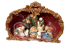 Vintage Tii Collections Glazed Ceramic Christmas Nativity 2 Candle Holder 3D picture