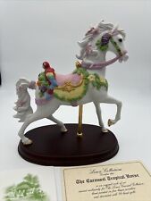 Lenox Carousel Porcelain Horse/Tropical Parrot Gold Trim Wood Pedestal Base 1992 picture