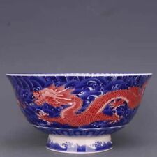 Old Chinese Blue and white porcelain bowl Dragon pattern bowl 15.6cm picture
