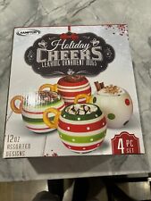 4-Holiday Cheers Ceramic Christmas Ornament Mugs. BRAND NEW picture