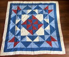 Handmade Classic Americana Red White Blue Patchwork Quilt Blanket Throw 55x55 picture