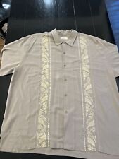 NWOT 100% Silk Tommy Bahama Button Up Hawaiian Aloha 2XL XXL Shirt Tan Floral picture