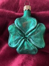Lucky Green Shamrock 4 Leaf Clover Irish St Patrick Day Glass Ornament picture