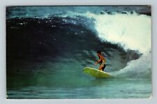 Hawaii HI-Hawaii, Shooting the Curl, Waimea Bay, Vintage Postcard picture