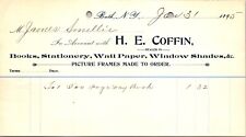 HE Coffin Bath NY 1895 Billhead Books Stationery Wall Paper picture