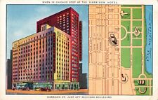 Chicago IL Illinois, Harrison Hotel Advertising Map, Vintage Postcard picture
