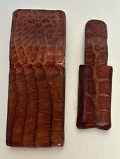 Cigarette Case Genuine Alligator Crocodile Leather Cognac Brown W/ Lighter Case picture