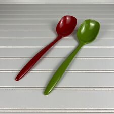Vintage Hutzler Melamine Serving Spoon Lot Of 2 #526 Avocado & Red Utensils picture