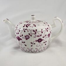 Vintage Pink White Floral Ceramic Teapot with Lid Handgemalt Chipped Spout 5