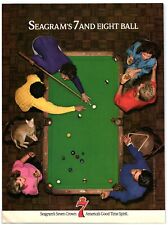 1987 Seagram's 7 And Eight Ball Print Ad Billiards Pool Table Friends Cat Drinks picture