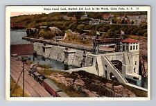 Little Falls NY-New York, Barge Canal Lock, Antique Vintage Souvenir Postcard picture