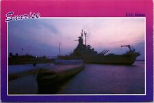 U.S.S. Alabama U.S.S. Drum Sunrise Naval Ship Chrome Postcard Unposted A1413 picture