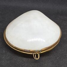 Vintage Genuine Clam Shell Brass Hinged Jewelry Pill Trinket Box As Is picture