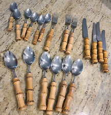 VINTAGE MID-CENTURY AUTHENTIC BAMBOO HANDLE TIKI FLATWARE STAINLESS STEEL JAPAN picture