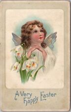 1909 EASTER Embossed Postcard Girl Angel Gazing Heavenward / Lily Flowers picture