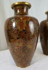  VINTAGE Pair of Brown Cloisonne Vases   picture