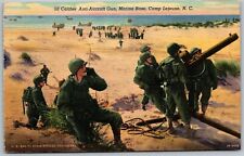 Camp Lejune North Carolina 1940s WWII Postcard 50 Caliber Anti Aircraft Gun USMC picture