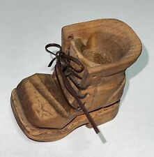 Vintage Authentic Gene Clevenger Signed Hand Carved Boot w/ Laces Folk Art picture