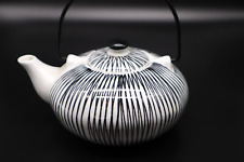 Pier 1 Teapot Akina Porcelain Black & White Tea Hand Painted Abstract Ceramic picture