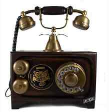 Antique Old Fashion Rotary Dial Phone Handset Wooden Telephone Tabletop Decor picture