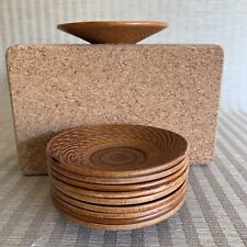 Vintage Japanese Resin Tea Cup Coaster 10pc Set Brown Faux Wood Grain picture