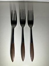 3 Epic Forged Stainless Dinner Forks Wood Handles Mid Century Modern Japan picture