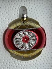VTG Hand Blown Mercury Glass Ornament Starburst Atomic Large Red Gold Mexico 4” picture
